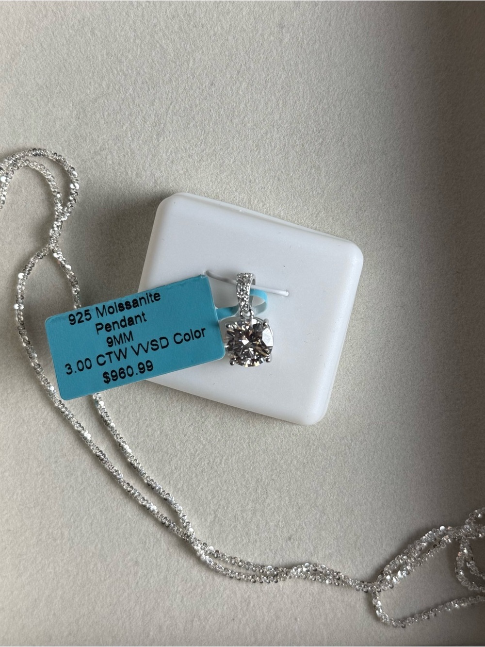 3.00 CTW Moissanite solitaire pendant and 20” Chain